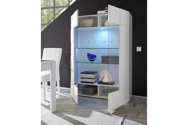 Vitriinikaappi Tabor 121 cm - Valkoinen Korkeakiilto - Säilytys - Kaappi - Vitriini