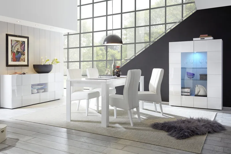 Vitriinikaappi Tabor 121 cm - Valkoinen Korkeakiilto - Säilytys - Kaappi - Vitriini