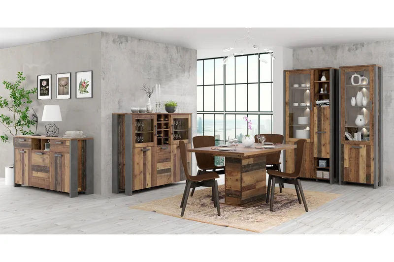 Vitriinikaappi Treknow 151 cm - Ruskea/Harmaa - Säilytys - Kaappi - Vitriini