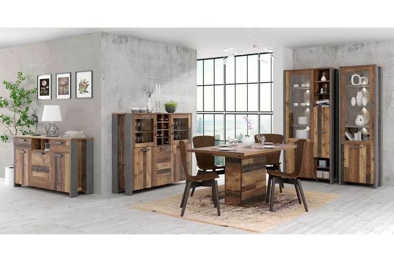 Vitriinikaappi Treknow 92 cm - Ruskea/Harmaa - Säilytys - Kaappi - Vitriini