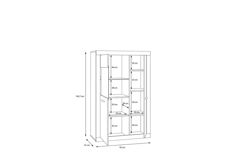 Vitriinikaappi Uzunkop 41x93 cm - Harmaa/Valkoinen - Säilytys - Kaappi - Vitriini