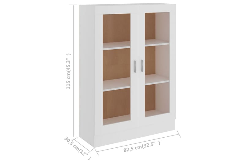 Vitriinikaappi valkoinen 82,5x30,5x115 cm lastulevy - Valkoinen - Säilytys - Kaappi - Vitriini