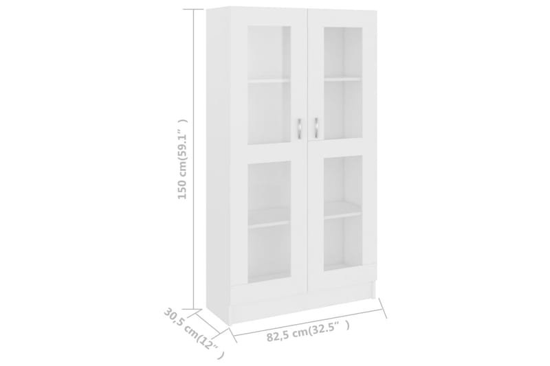 Vitriinikaappi valkoinen 82,5x30,5x150 cm lastulevy - Valkoinen - Säilytys - Kaappi - Vitriini