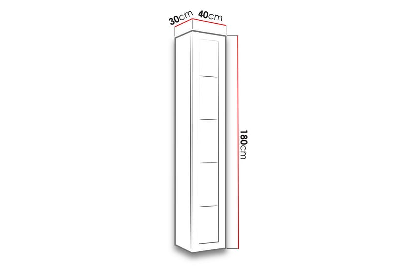 Vitriinikaappi Veria 30x40 cm Valkoinen LED - Luonnonväri/Musta - Säilytys - Kaappi - Vitriini