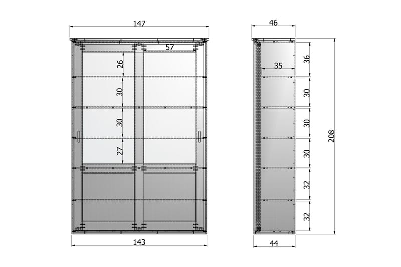 Vitriinikaappi Zahari 208 cm Liukuovi - Valkoinen Mänty - Säilytys - Kaappi - Vitriini