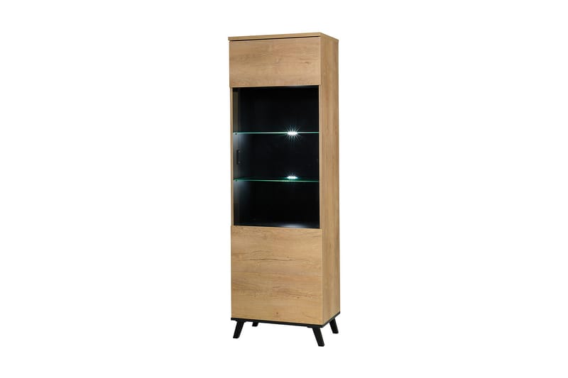 Vitriinikaappi Prawa 40x61 cm LED-valaistus - Tammi/Musta - Säilytys - Kaappi - Vitriini