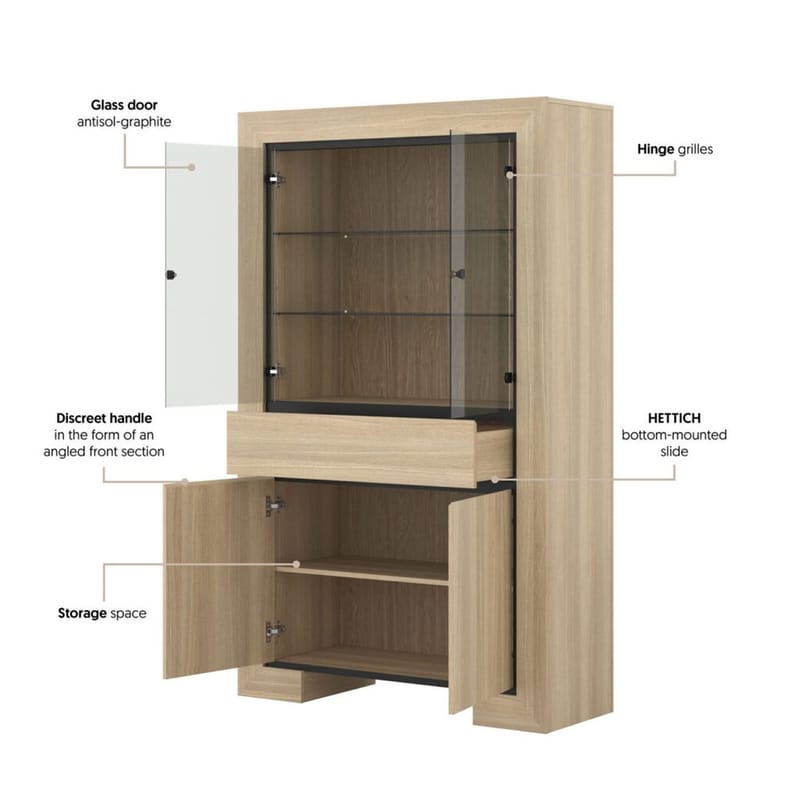 Vitriinikaappi Cuba II 4 ovea 1 laatikko - Säilytys - Kaappi - Vitriini