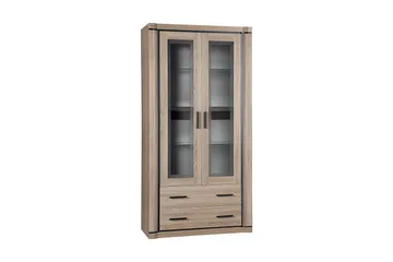 Vitriinikaappi Dallas 97x43,5x192 cm - Tammi/Led-Valaistus - Säilytys - Kaappi - Vitriini