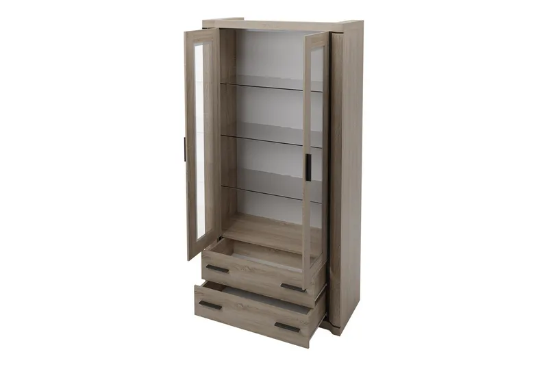 Vitriinikaappi Dallas 97x43,5x192 cm - Tammi/Led-Valaistus - Säilytys - Kaappi - Vitriini