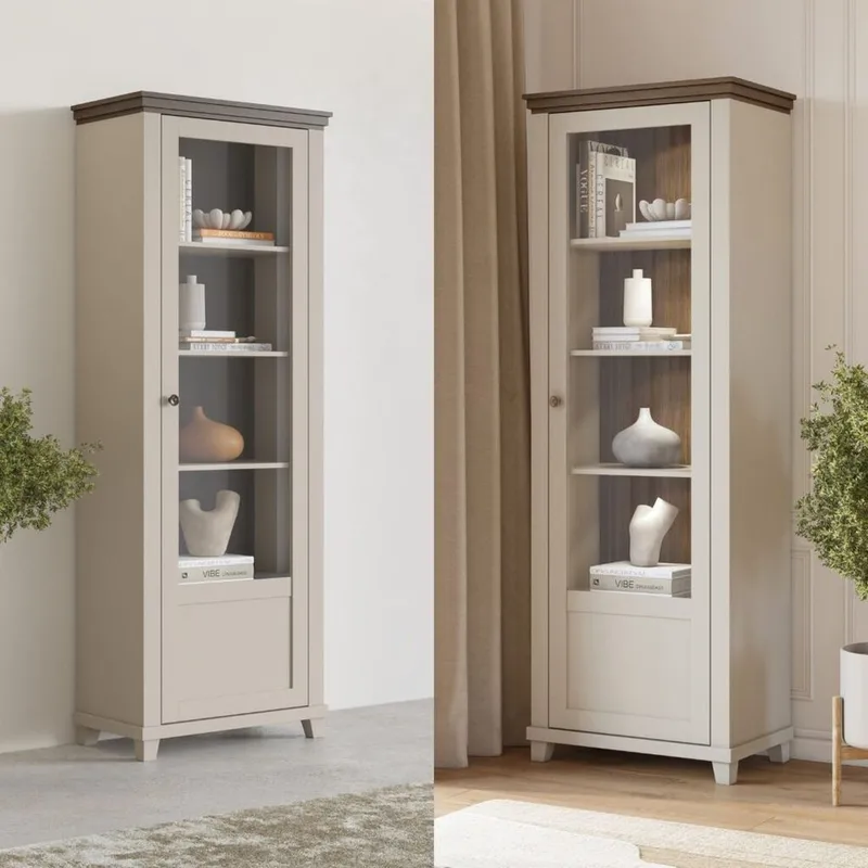 Vitriinikaappi Evora 1 ovi oikea - Vaalea beige - Säilytys - Kaappi - Vitriini