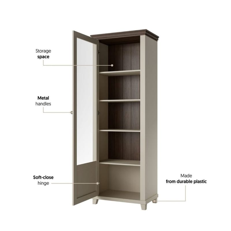 Vitriinikaappi Evora 1 ovi vasemmalla - Vaalea beige - Säilytys - Kaappi - Vitriini