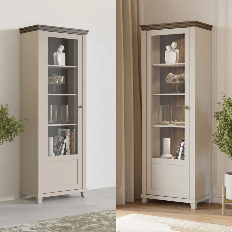 Vitriinikaappi Evora 1 ovi vasemmalla - Vaalea beige - Säilytys - Kaappi - Vitriini