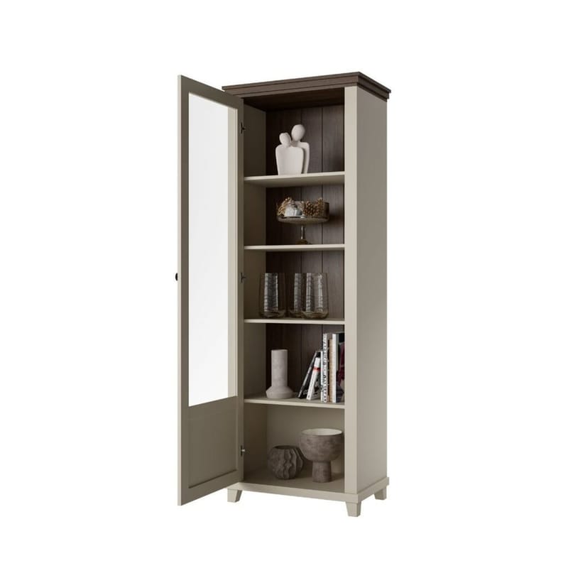 Vitriinikaappi Evora 1 ovi vasemmalla - Vaalea beige - Säilytys - Kaappi - Vitriini