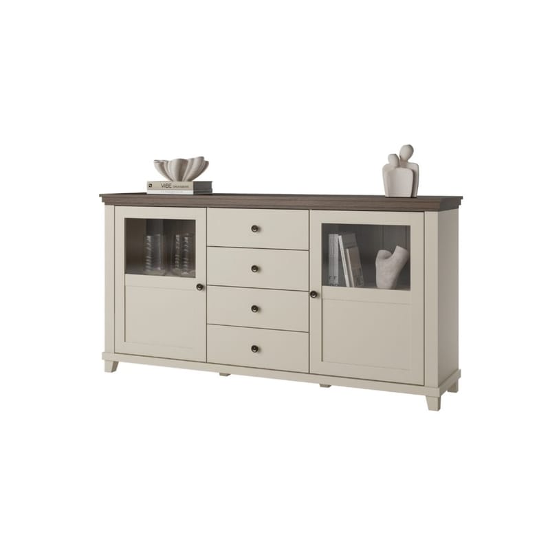 Vitriinikaappi Evora 2 ovea ja 4 laatikkoa - Vaalea beige - Säilytys - Kaappi - Vitriini