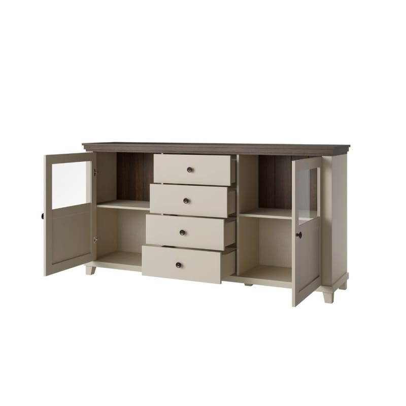 Vitriinikaappi Evora 2 ovea ja 4 laatikkoa - Vaalea beige - Säilytys - Kaappi - Vitriini