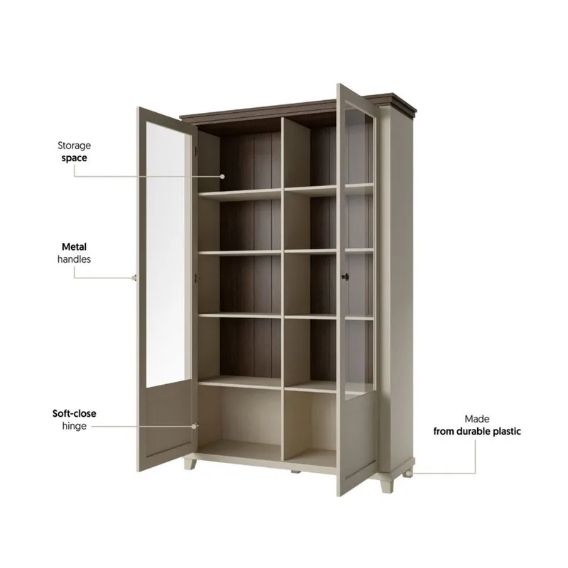 Vitriinikaappi Evora 2 ovea - Vaalea beige - Säilytys - Kaappi - Vitriini