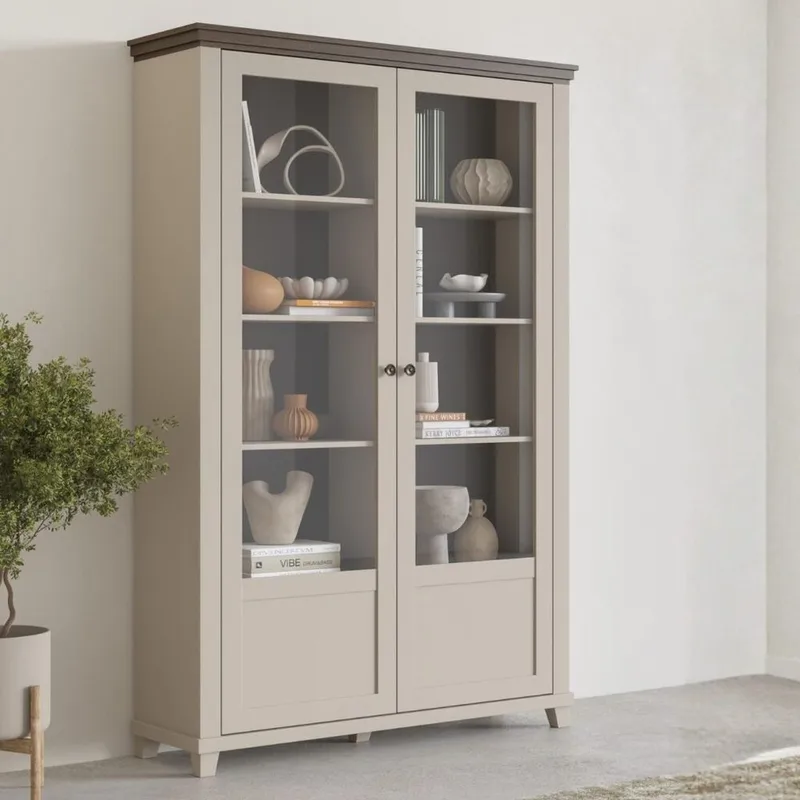 Vitriinikaappi Evora 2 ovea - Vaalea beige - Säilytys - Kaappi - Vitriini