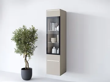 vitriinikaappi Korkea vitriinikaappi VERA TYYPPI 002 + LED beige - Säilytys - Kaappi - Vitriini
