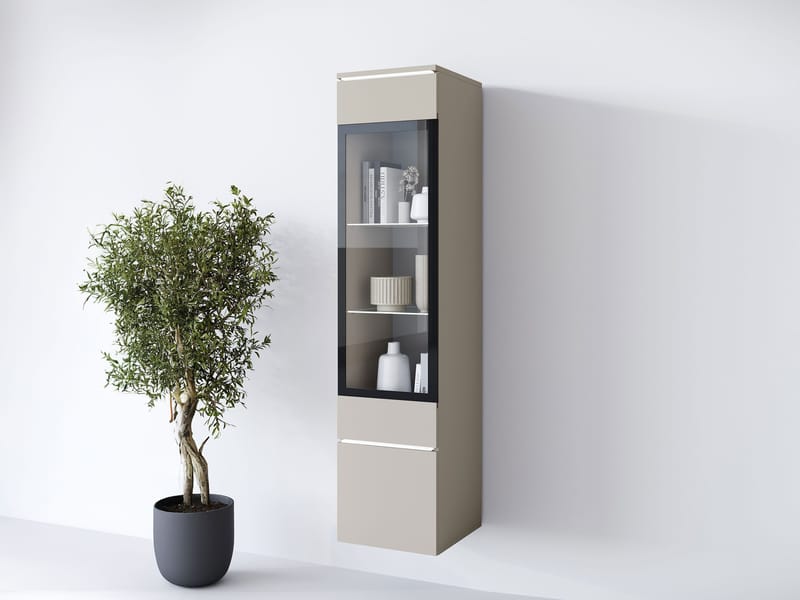 vitriinikaappi Korkea vitriinikaappi VERA TYYPPI 002 + LED beige - Säilytys - Kaappi - Vitriini