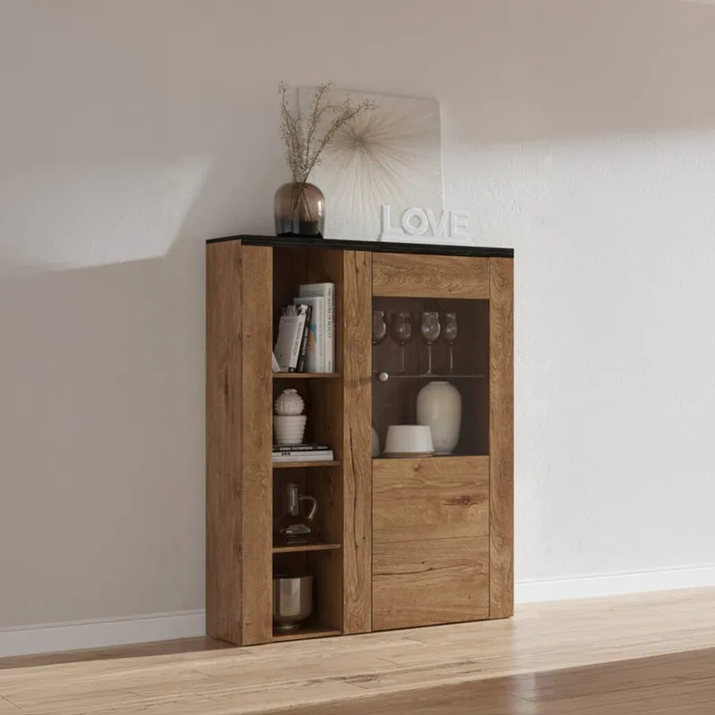 Vitriinikaappi Larona 1 ovi - Lefkas tammi, 145 cm - Säilytys - Kaappi - Vitriini