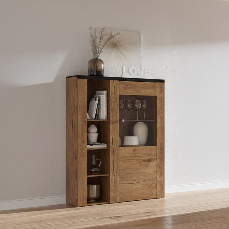 Vitriinikaappi Larona 1 ovi - Lefkas tammi, 145 cm - Säilytys - Kaappi - Vitriini