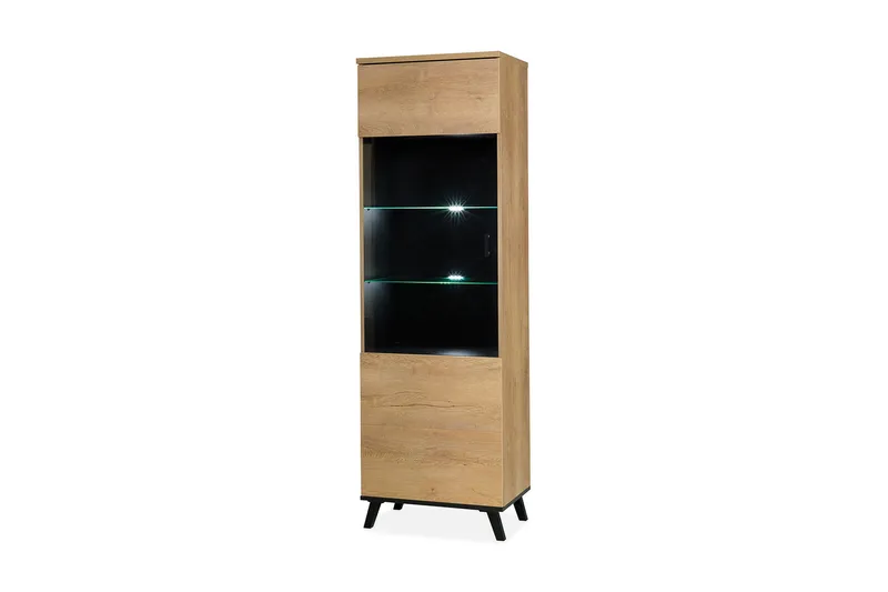 Vitriinikaappi Lewa 40x61 cm LED-valaistus, Tammi/Musta