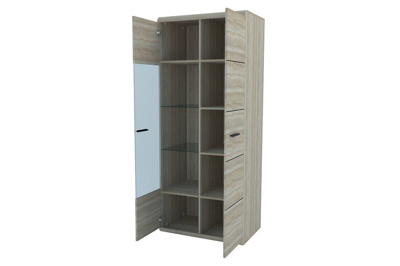 Vitriinikaappi Link 80x37x194 cm - Beige/Harmaa - Säilytys - Kaappi - Vitriini