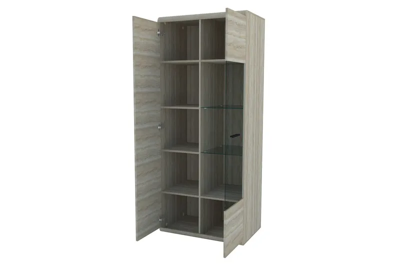 Vitriinikaappi Link 80x37x194 cm - Beige/Harmaa - Säilytys - Kaappi - Vitriini