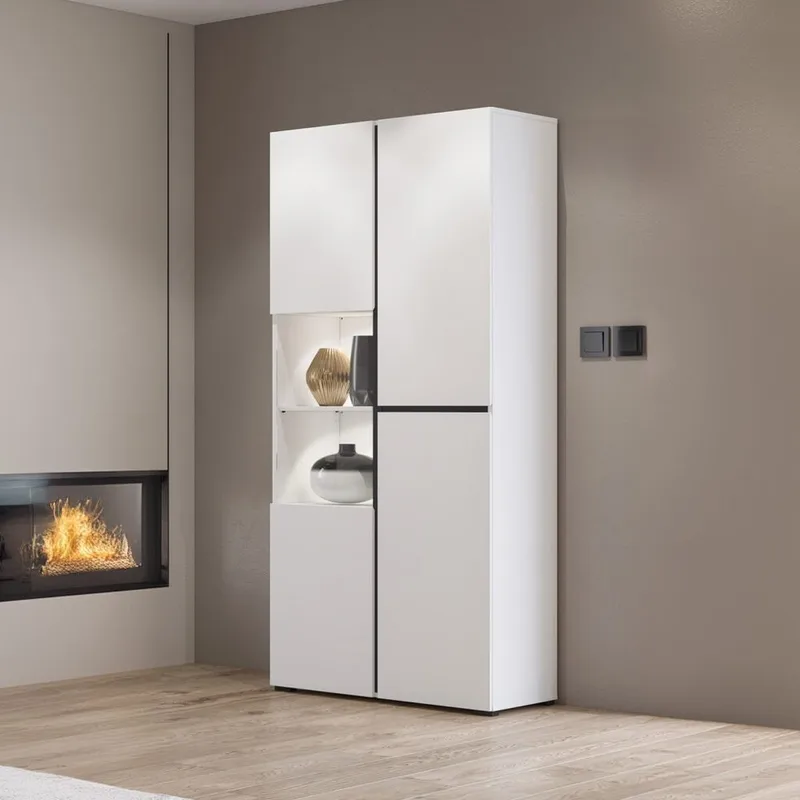 Vitriinikaappi Risti 3 ovea - Valkoinen - Musta - Säilytys - Kaappi - Vitriini