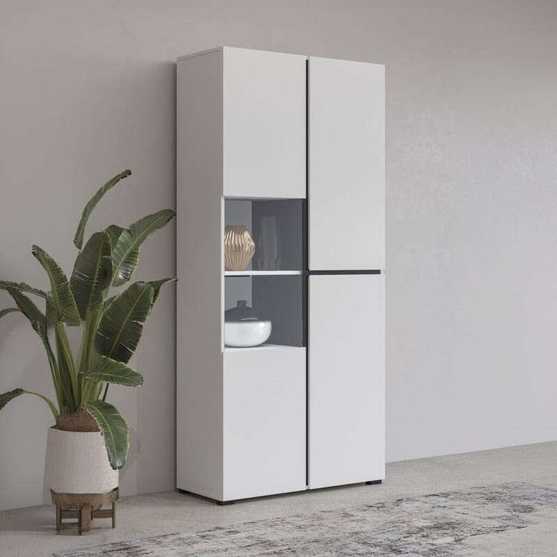 Vitriinikaappi Risti 3 ovea - Valkoinen - Musta - Säilytys - Kaappi - Vitriini