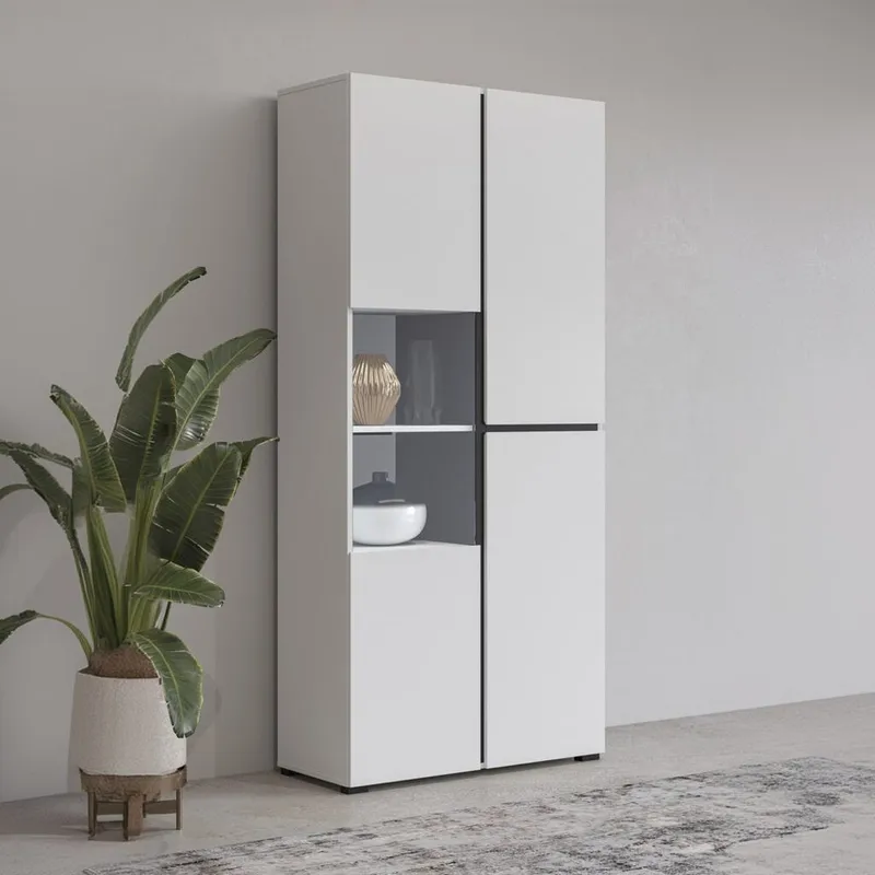 Vitriinikaappi Risti 3 ovea - Valkoinen - Musta - Säilytys - Kaappi - Vitriini