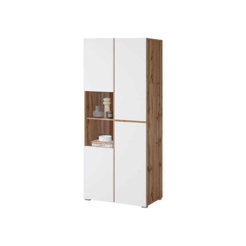 Vitriinikaappi Risti 3 ovea - Valkoinen - Wotan-tammi - Säilytys - Kaappi - Vitriini