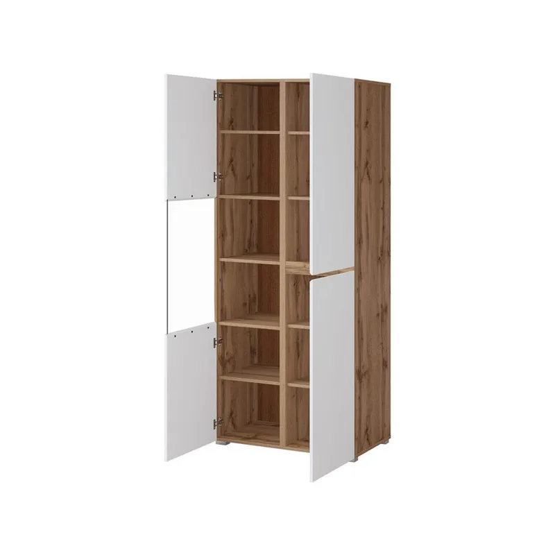 Vitriinikaappi Risti 3 ovea - Valkoinen - Wotan-tammi - Säilytys - Kaappi - Vitriini