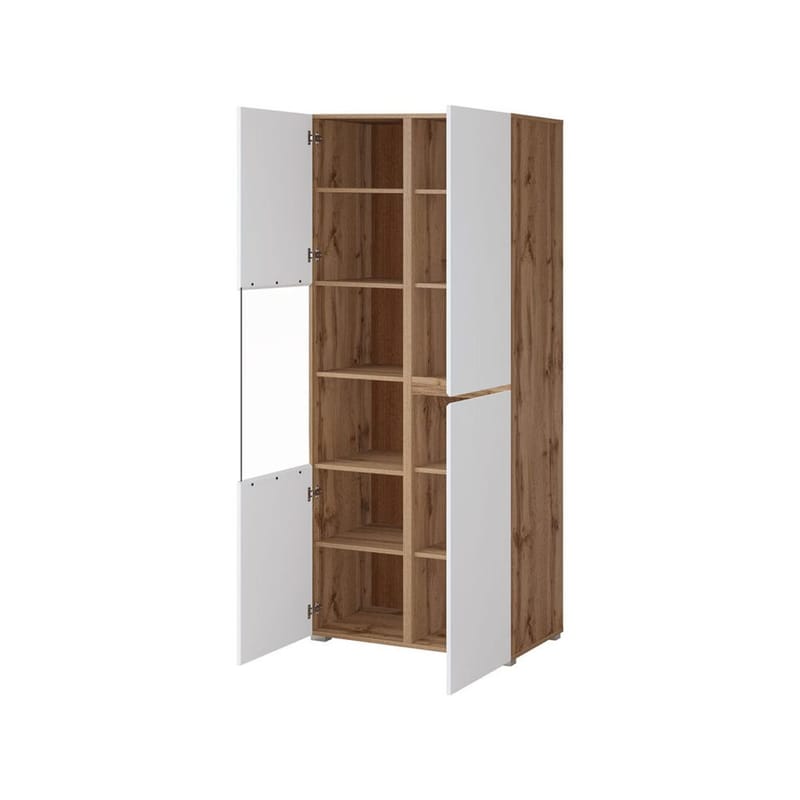 Vitriinikaappi Risti 3 ovea - Valkoinen - Wotan-tammi - Säilytys - Kaappi - Vitriini