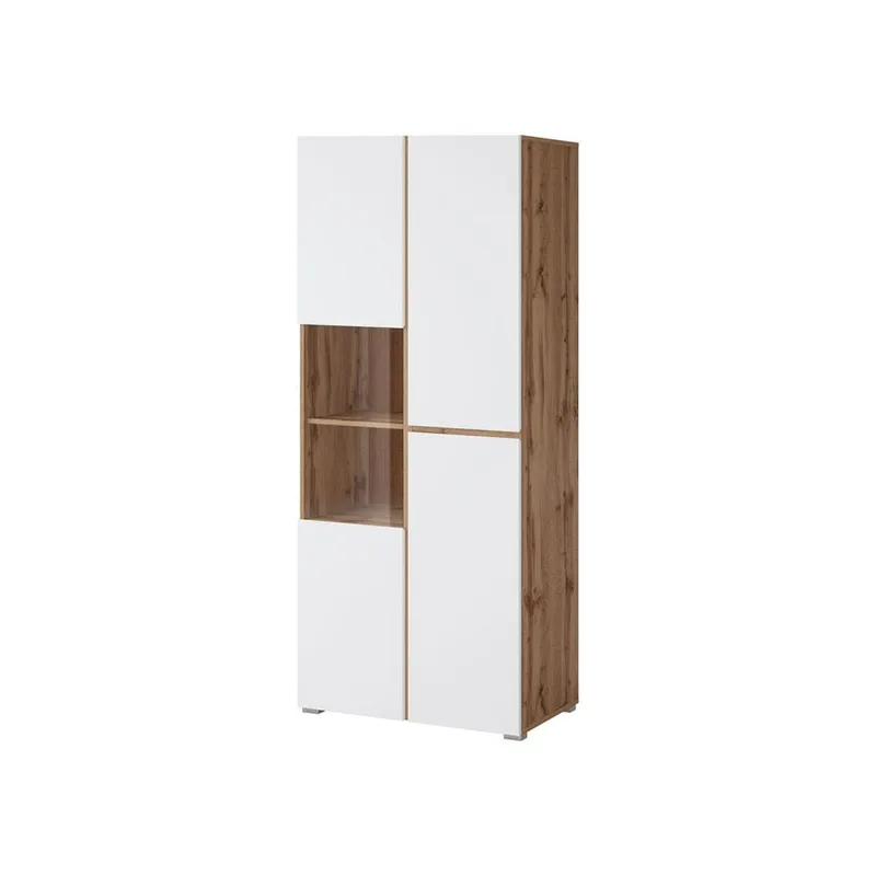 Vitriinikaappi Risti 3 ovea - Valkoinen - Wotan-tammi - Säilytys - Kaappi - Vitriini
