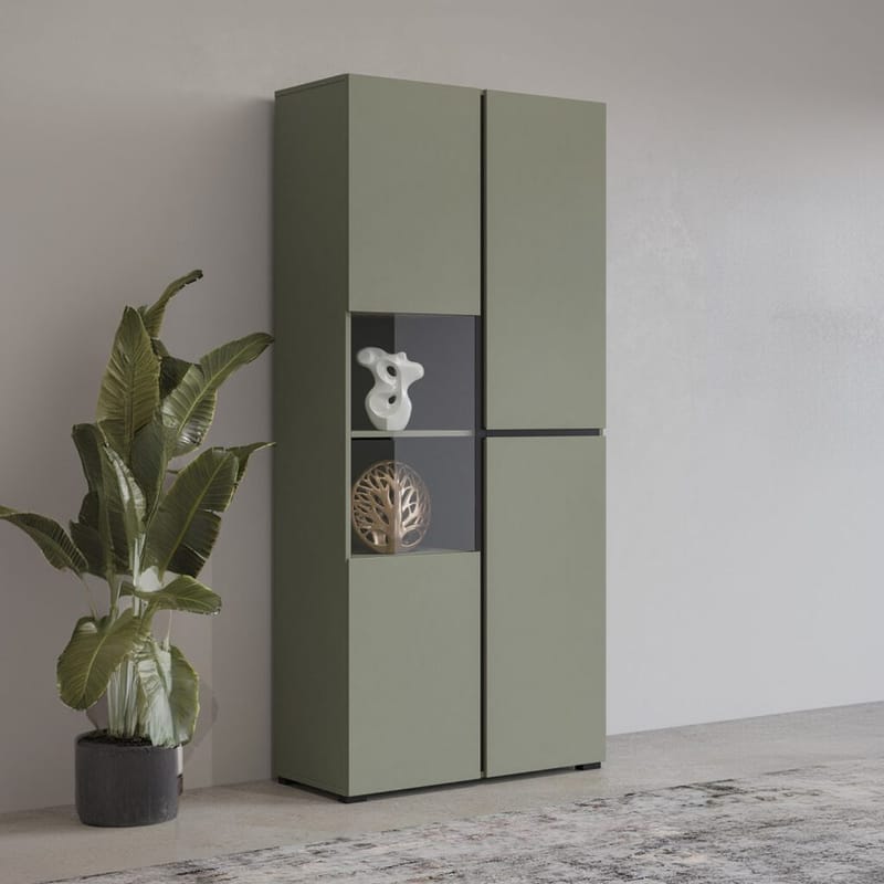 Vitriinikaappi Risti 3 ovea - Vihreä - Musta - Säilytys - Kaappi - Vitriini