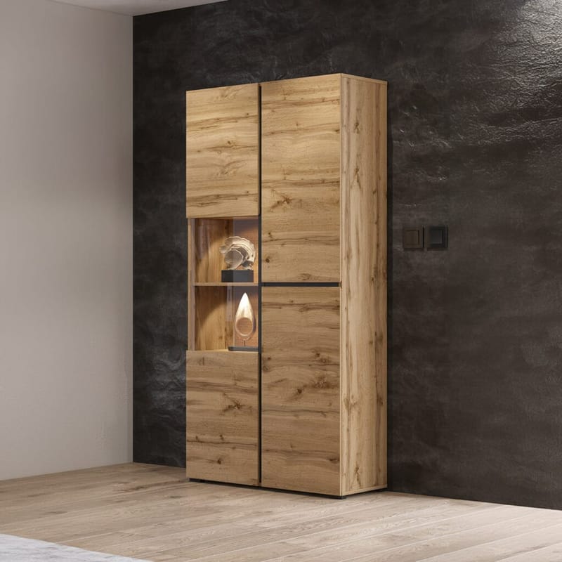 Vitriinikaappi Risti 3 ovea - Wotan Tammik - Musta - Säilytys - Kaappi - Vitriini