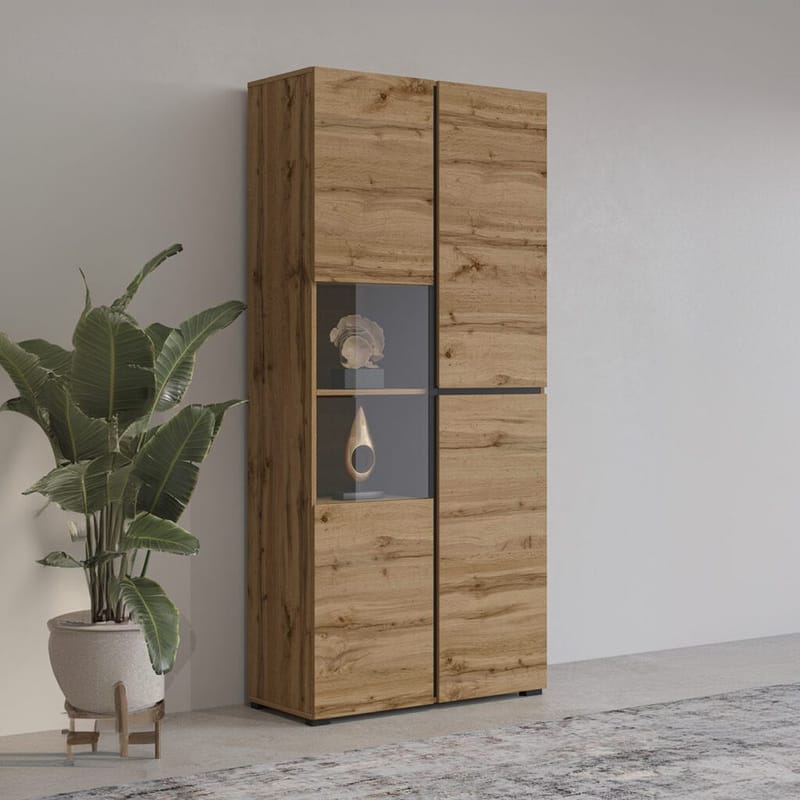 Vitriinikaappi Risti 3 ovea - Wotan Tammik - Musta - Säilytys - Kaappi - Vitriini