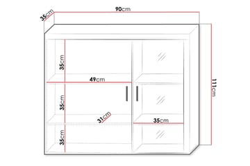 Vitriinikaappi Samba 90x35x111 cm - Valkoinen - Säilytys - Kaappi - Vitriini