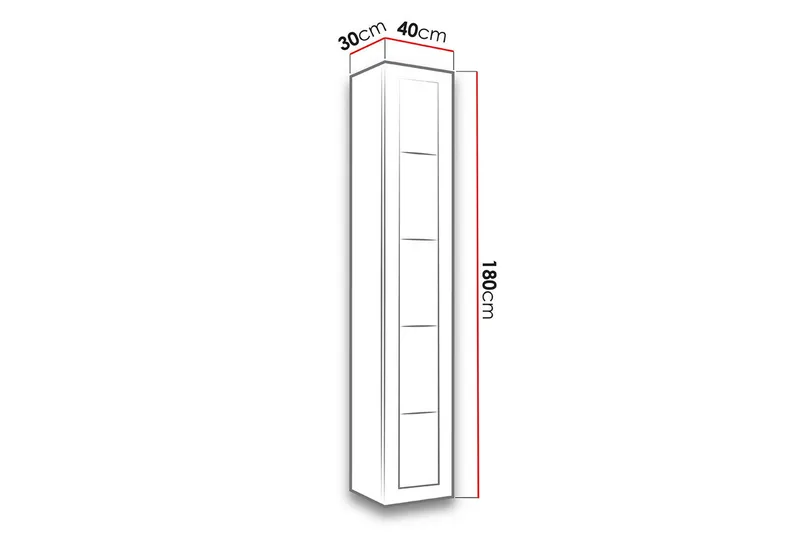 Vitriinikaappi Veria 30x40 cm Valkoinen LED - Luonnonväri/Musta - Säilytys - Kaappi - Vitriini