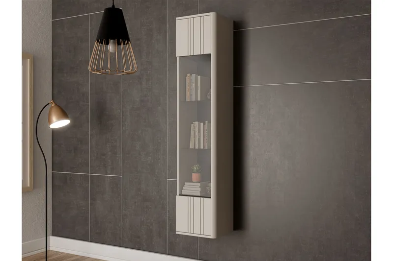 Zalricus Vitriinikaappi 36x164 cm - Beige - Säilytys - Kaappi - Vitriini