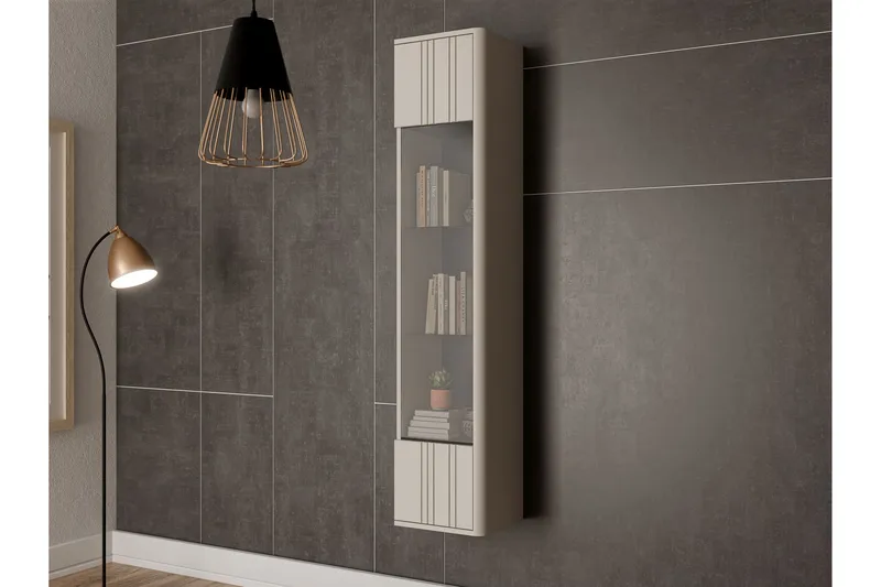 Zalricus Vitriinikaappi 36x164 cm - Beige - Säilytys - Kaappi - Vitriini