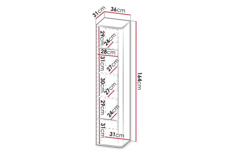 Zalricus Vitriinikaappi 36x164 cm - Beige - Säilytys - Kaappi - Vitriini