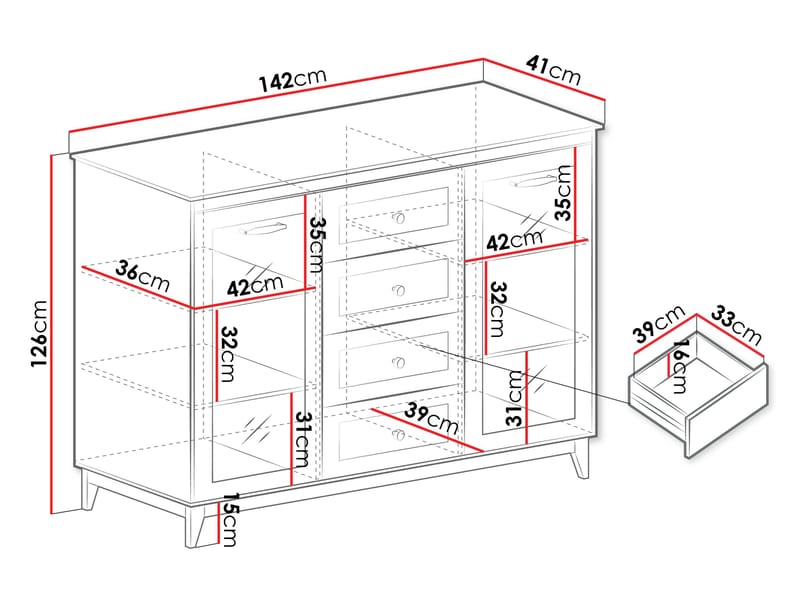 Zeylor Vitriinikaappi 142 cm - Säilytys - Kaappi - Vitriini