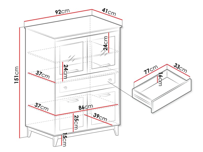 Zeylor Vitriinikaappi 151 cm - Säilytys - Kaappi - Vitriini
