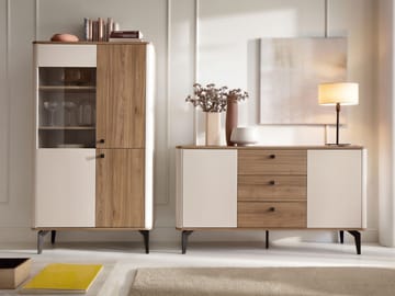 Zeyrin Olohuoneen kalustesetti - Senkki + Vitriinikaappi - Ruskea|beige|musta - Säilytys - Kaappi - Vitriini