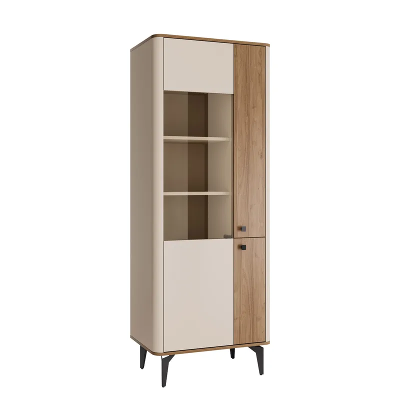 Zeyrin Vitriinikaappi 74x190 cm, Ruskea|beige|musta