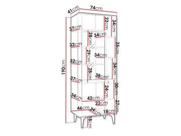 Zeyrin Vitriinikaappi 74x190 cm - Ruskea|beige|musta - Säilytys - Kaappi - Vitriini