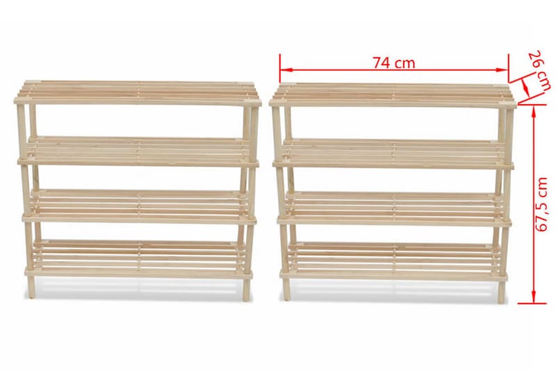 4-kerroksinen kenkäteline 2 kpl täysi kuusi - Beige - Säilytys - Kenkäsäilytys