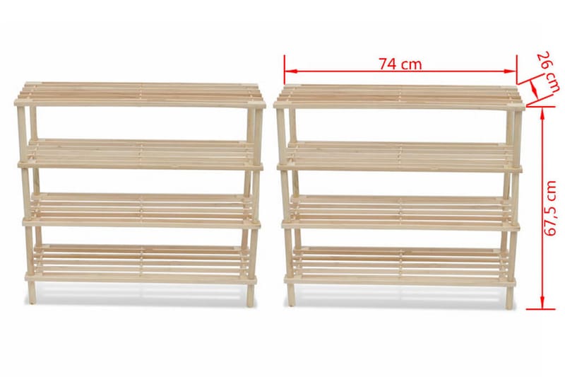 4-kerroksinen kenkäteline 2 kpl täysi kuusi - Beige - Kenkäsäilytys - Eteisen säilytys - Kenkäteline & kenkähylly